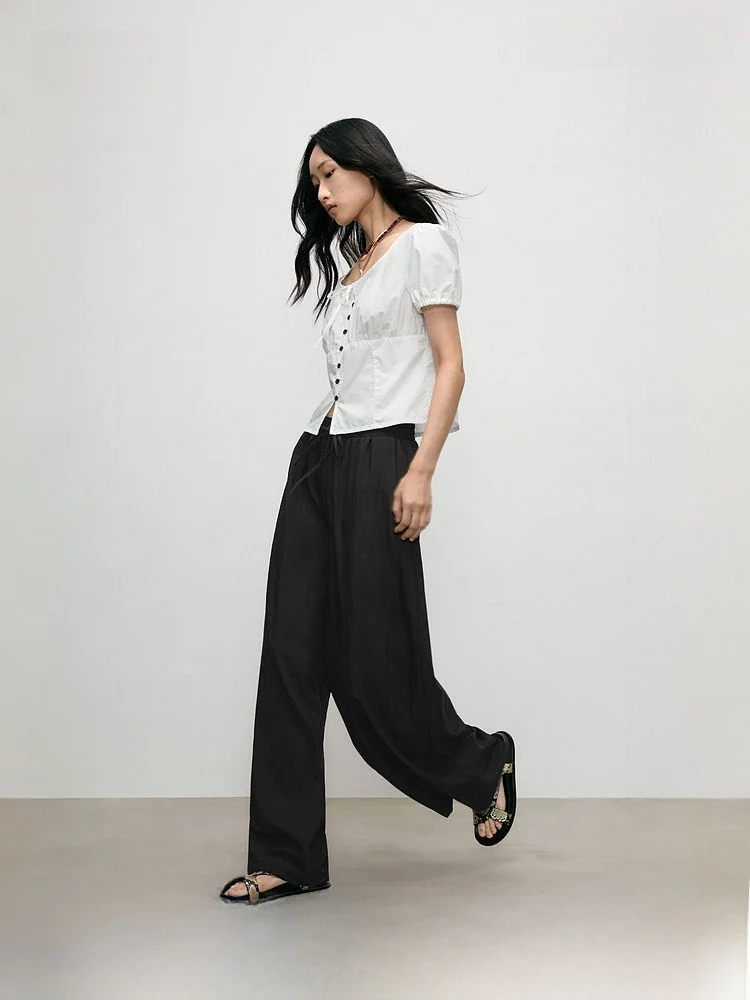 

Женские повседневные брюки H&M из пузырчатого шелка с высокой талией, удобные, свободные, широкие, прямого кроя, для дома и на каждый день