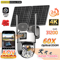 10MP Outdoor Surveillance Solar Camera 60X Optical 4G Sim Wireless Home Security PTZ Auto Tracking AOV 24/7 Record CCTV IP Cam