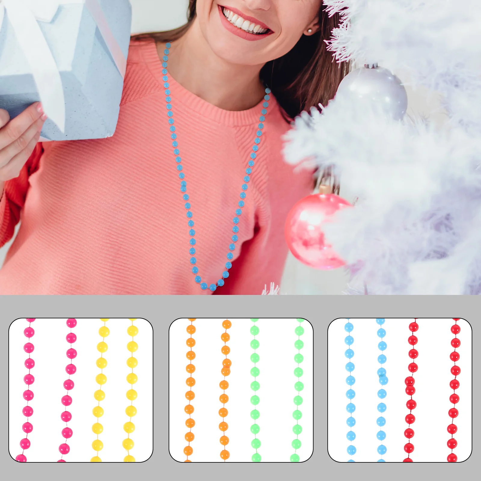 12 szt. Koralików na imprezę maskaradową, kolorowe plastikowe naszyjniki na Halloween, Boże Narodzenie, Sylwestra, rekwizyty sceniczne dla kobiet i dzieci