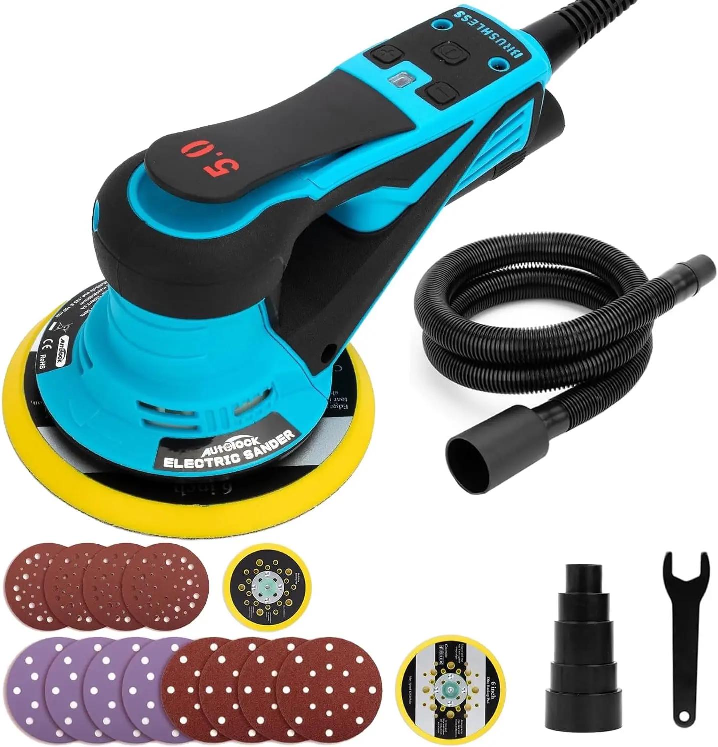 

350W Brushless Random Orbital Sander with 5 & 6 Inch Pads, 10000RPM Palm Sander for Woodworking & Polishing
