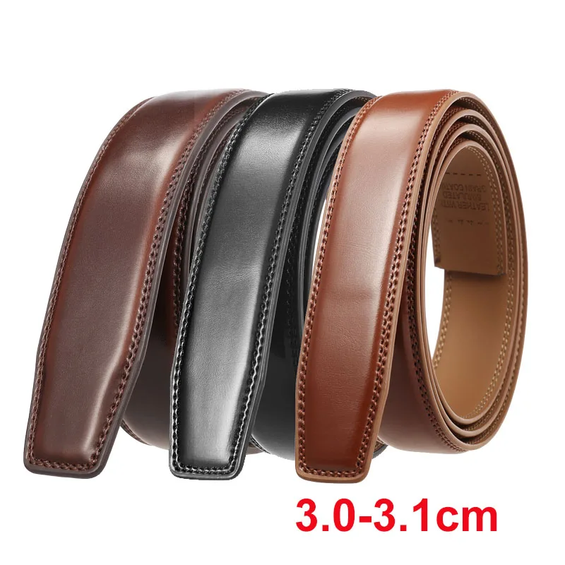 Ceinture en cuir de vachette sans trous pour homme, marque de luxe, cliquet, sans structure automatique, marron environnement, haute qualité, largeur 3.0-3.1cm