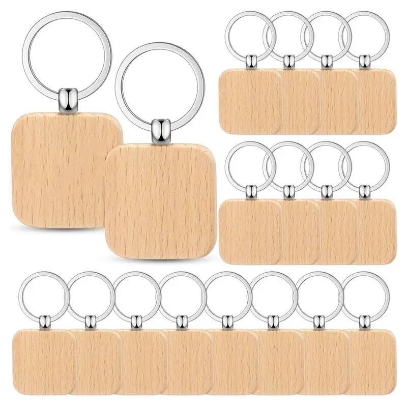 

Feb.100PCS Wooden Keychain Blanks Wood Key Chain Bulk Unfinished Wooden Engraving Key Tag Ring For DIY Gift Crafts(Square) Durab