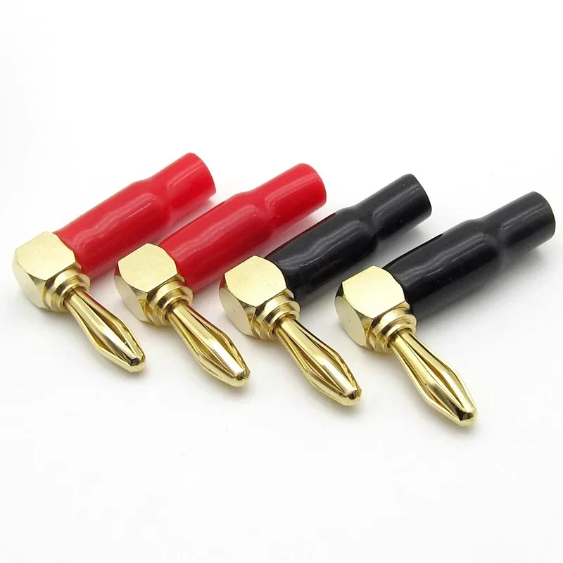 4mm L-shaped Right Angle Banana Plug Soft Plastic Shell 90 Degree Banana Connector Red Black for Audio Video Speaker