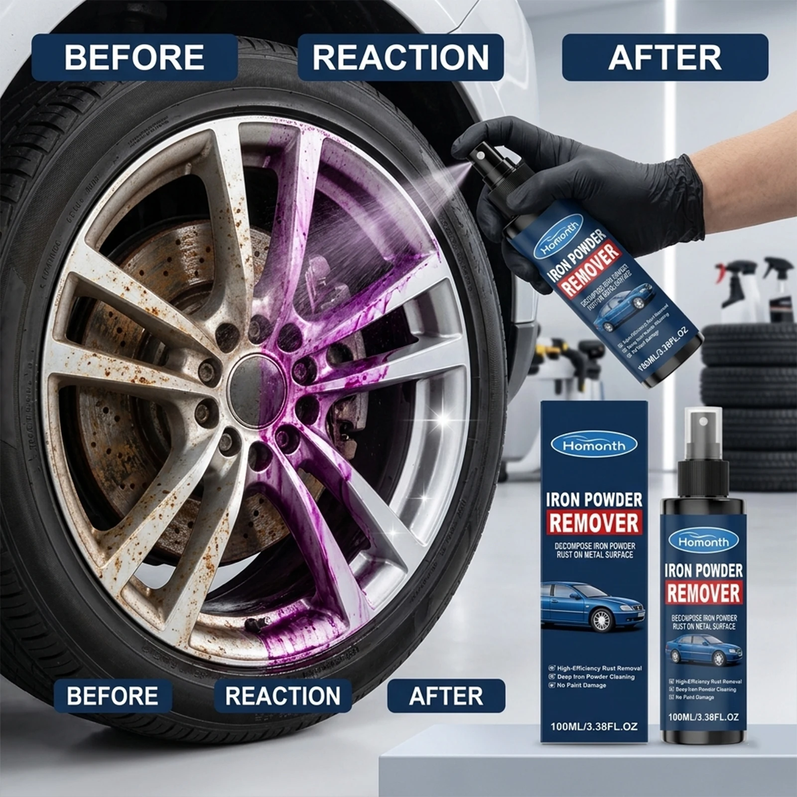 Automotive Rust Cleaner Effective Wheel Rim Cleaning Spray Iron Particle Dissolver Vehicle Metal Surface Care Brake Dust Wash