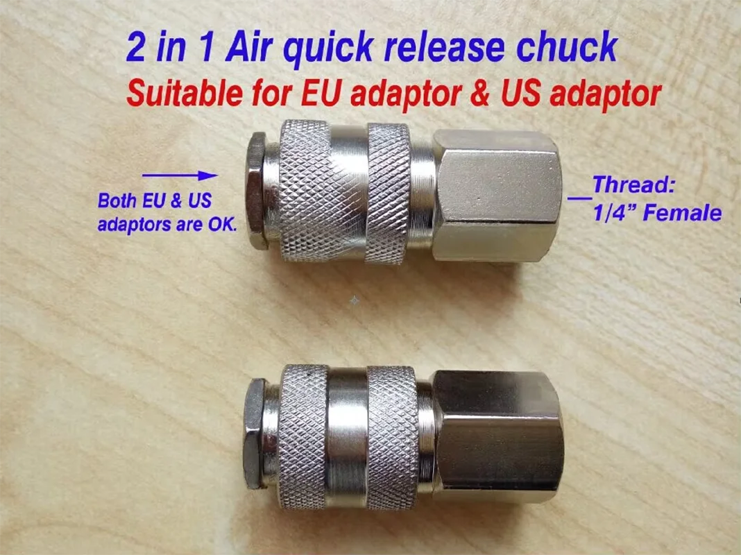 

2pcs/lot 2in1 quick release chuck for air tools, suit for EU & US adaptors, quick adaptor, another end is 1/4" NPT female thread