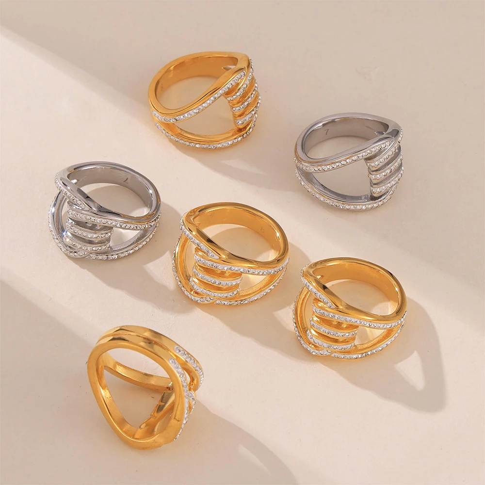 Liora Luxury 316L Stainless Steel Charm Rings For Women Rhinestone Finger Round Rings Waterproof Fashion Jewelry Gifts