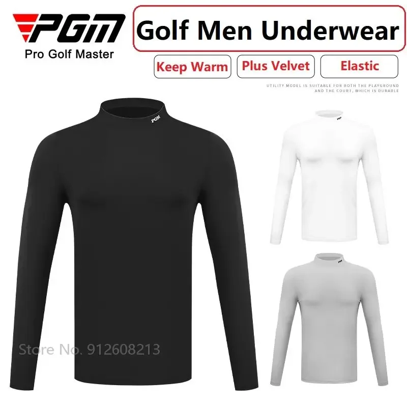 PGM Long-sleeved Men Golf Bottoming Shirt Keep Warm Male Golf T Shirts Plus Velvet Sports Wear Stand Collar Casual Tops Golfer