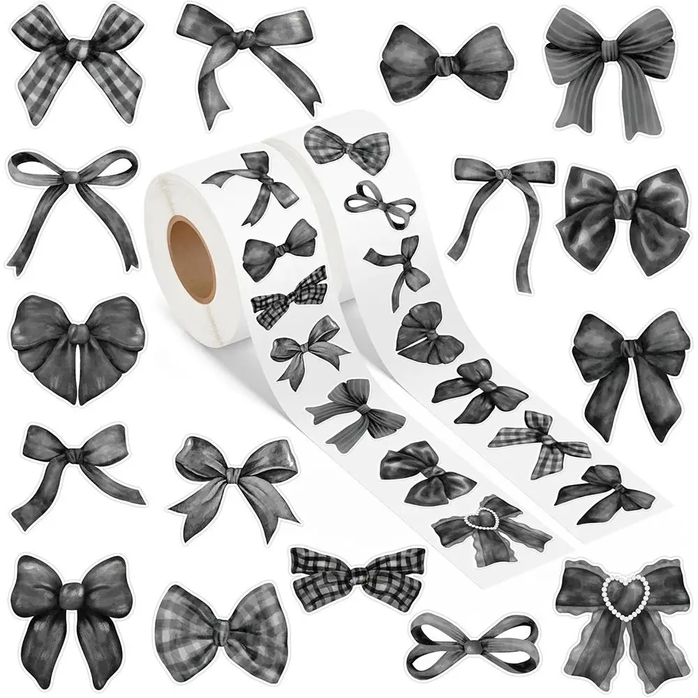 500 Buah Stiker Penyegel Ikatan Simpul Hitam Merah Muda Label Segel Kertas Pola Campuran Perlengkapan Pesta Aksesori DIY Stiker Pembungkus Kado