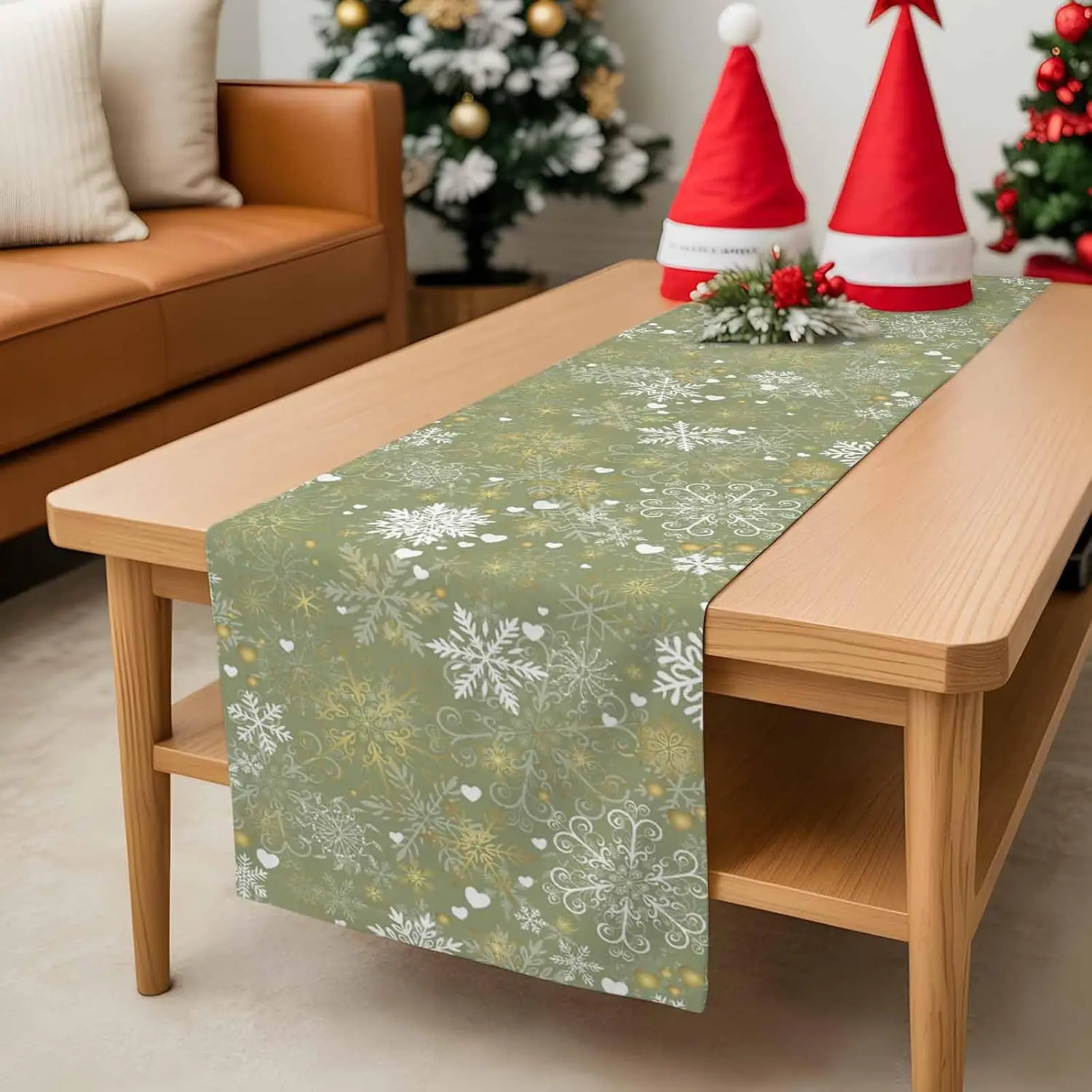 Christmas Golden White Snowflake Linen Table Runner Party Decor Winter Holiday Kitchen Dining Table Runner Christmas Decorations