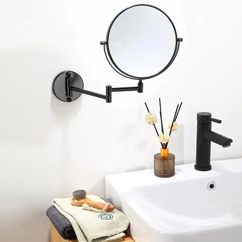 Telescopic Dressing Mirror Wall Mounted 8 Inch Magnifying Two-Sides Mirror Space Aluminum Black Makeup Mirror Cosmetic Lady Gift