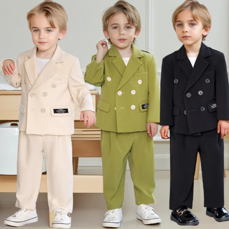 

Children Casual Blazers Set Fashion Double Breasted Boys Birthday Suit 2 To 12 Years Loose School Kids Host Performance Costume