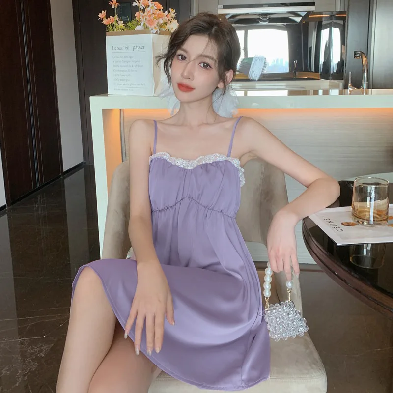 New Sexy Slip Dress for Women Pure Lust Princess Wind Ice Silk Slip Nightdress Ladies Summer Fashion Light Luxury Loungewear