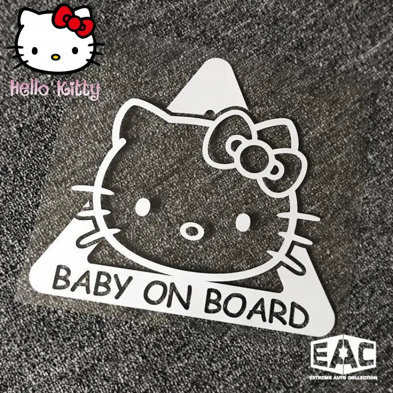 Kawaii Hello Kitty Cartoon Hollow Rear Window Car Sticker Warning Reflective Car Sticker Cute Anime Car Accessories Car Gifts