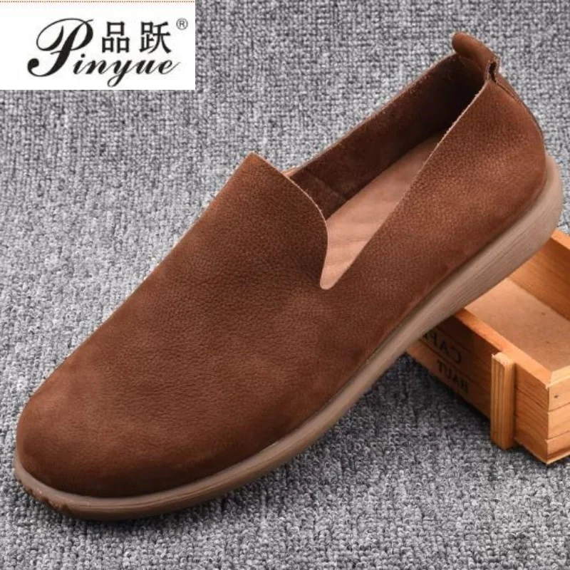 

Мужские минималистичные удобные кроссовки из натуральной кожи ручной работы, кожаные повседневные туфли, черные слипоны, лоферы для отдыха, офиса, размер 44.