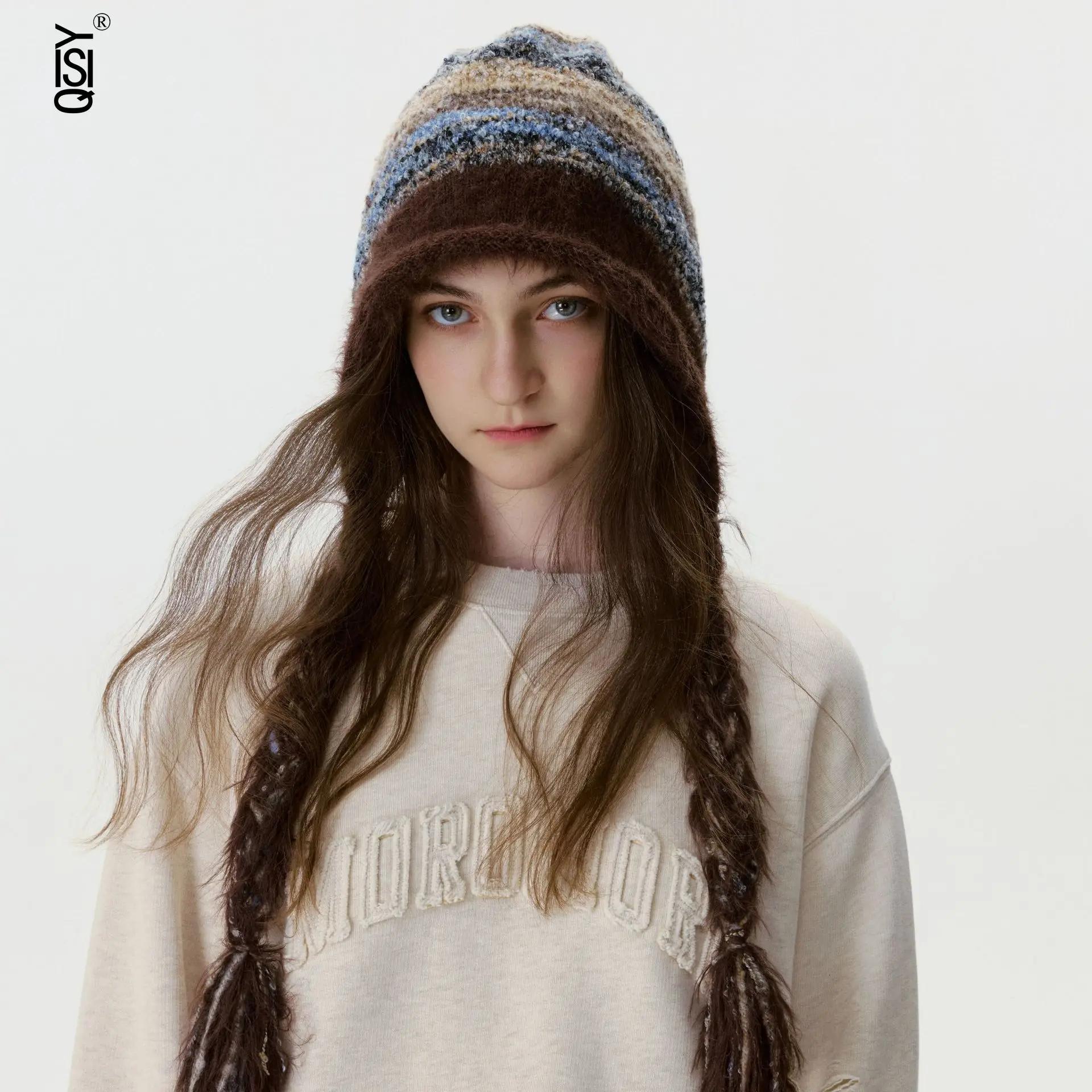 

Maillard Knitted Hat for Women in Winter with Fleece, Windproof and Warm Hats, Fringed Braid Knitted Woolen Hats