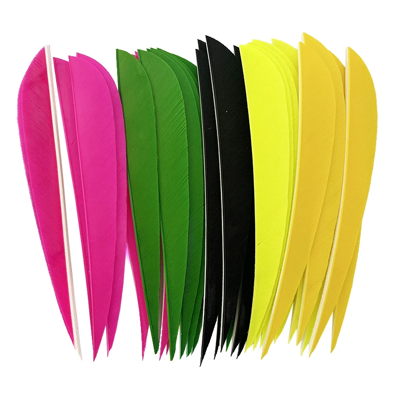 100Pcs 5Inch Arrow Feathers Water Drop Right Wing Archery Traditional Turkey Feather Arrow Fletching for Carbon Wooden Shaft