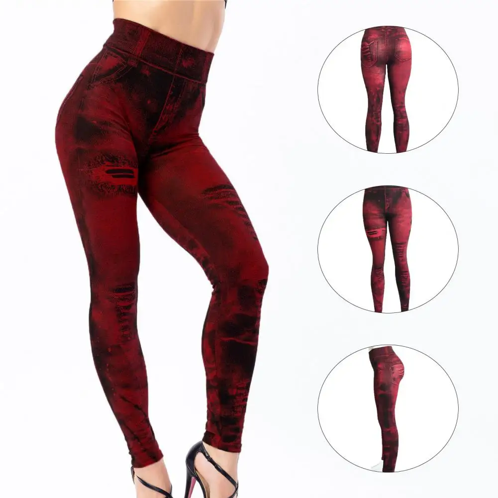 Pantaloni aderenti Leggings Fitness resistenti all'usura pantaloni da corsa con stampa in Denim falso