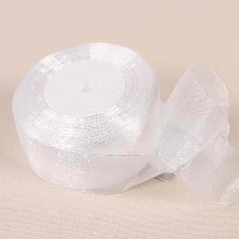 15mm 20mm 25mm 40mm 50mm White Organza Ribbon 45Meters/Roll DIY Crafts Supplies Wedding Decoration Valentine's Day Gift Wrapping