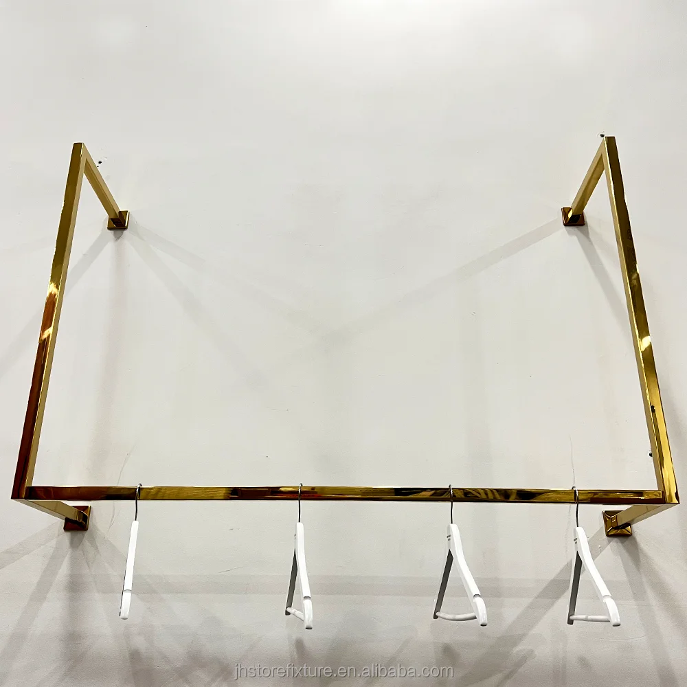 Stainless Steel Factory Price Gold Clothing Display Rack for Wall Mount Cloth Rack Hangers for Clothing Store