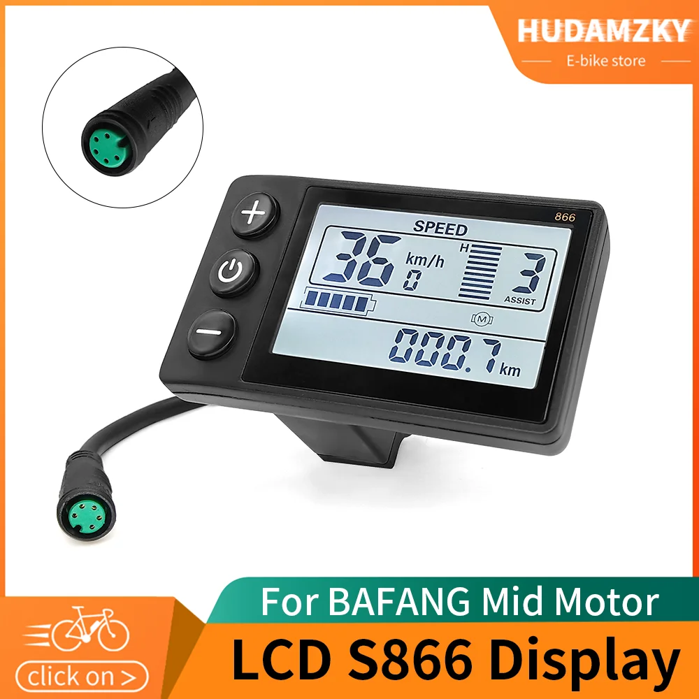 E-bike Bafang LED S866 Display for BBS01/BB02/BBSHD Bafang Mid Motor with 5 Pin Female Plug for Electric Bicycle Conversion