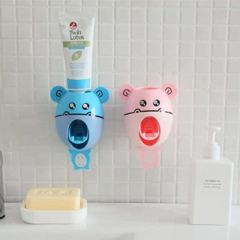 Children Automatic Toothpaste Dispenser Squeezer Strong Suction Sucker Funny Cartoon Style Bathroom Household Toothbrush Holder