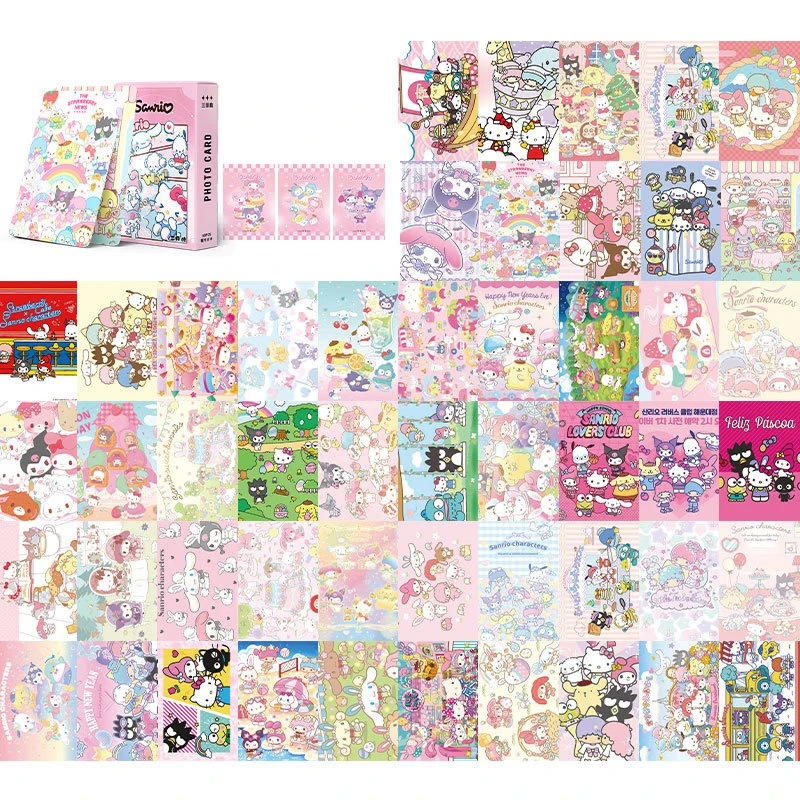 50pcs Cartoon Sanrio Hello Kitty My Melody Kuromi Flash Card Anime Character Card Animation Peripherals Toy Girls Toy Card Gift