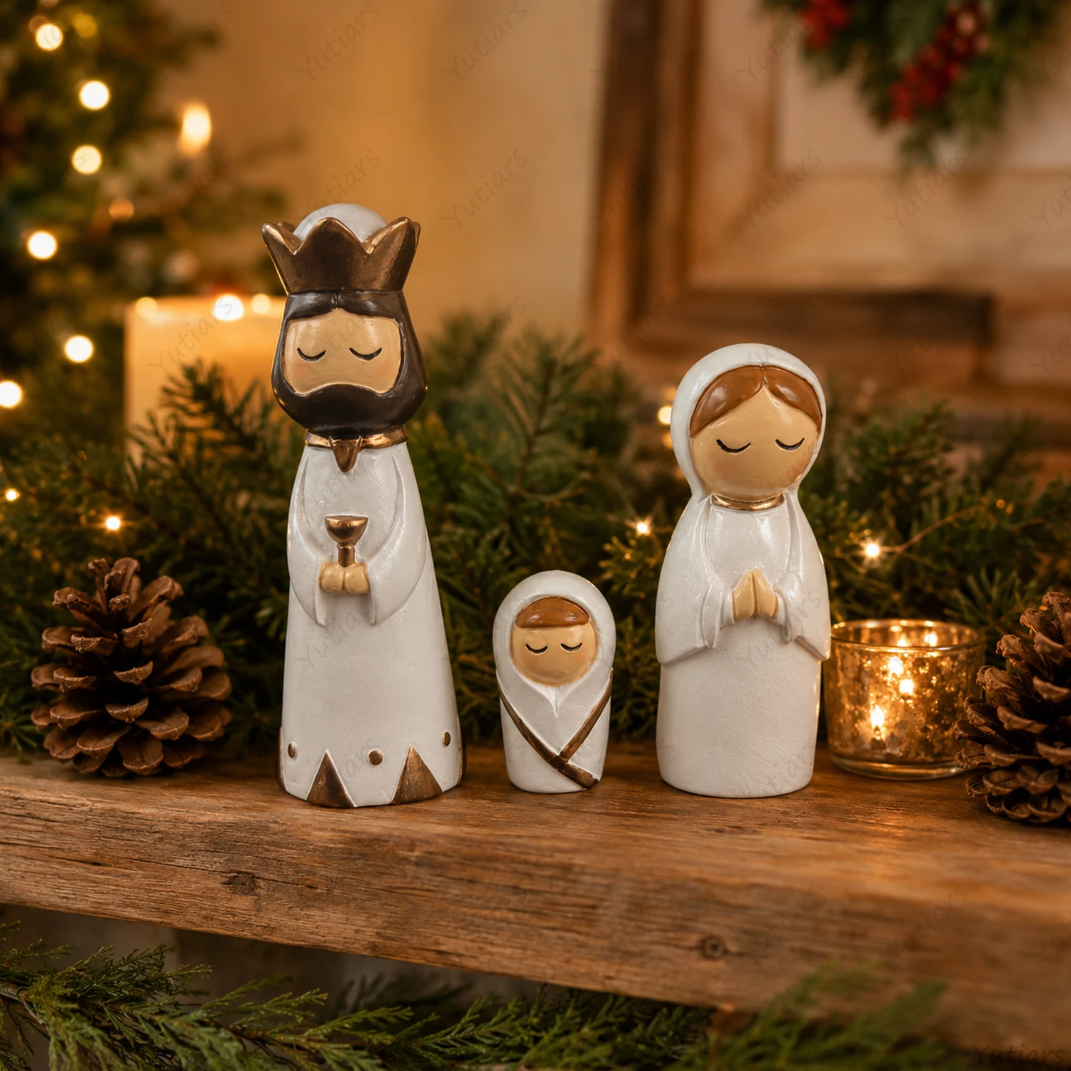7PCS Nativity Figurines Set Christmas Decor Ceramic Jesus Mary King Shepherd Mini Statue Home Tabletop Ornament Gift Set