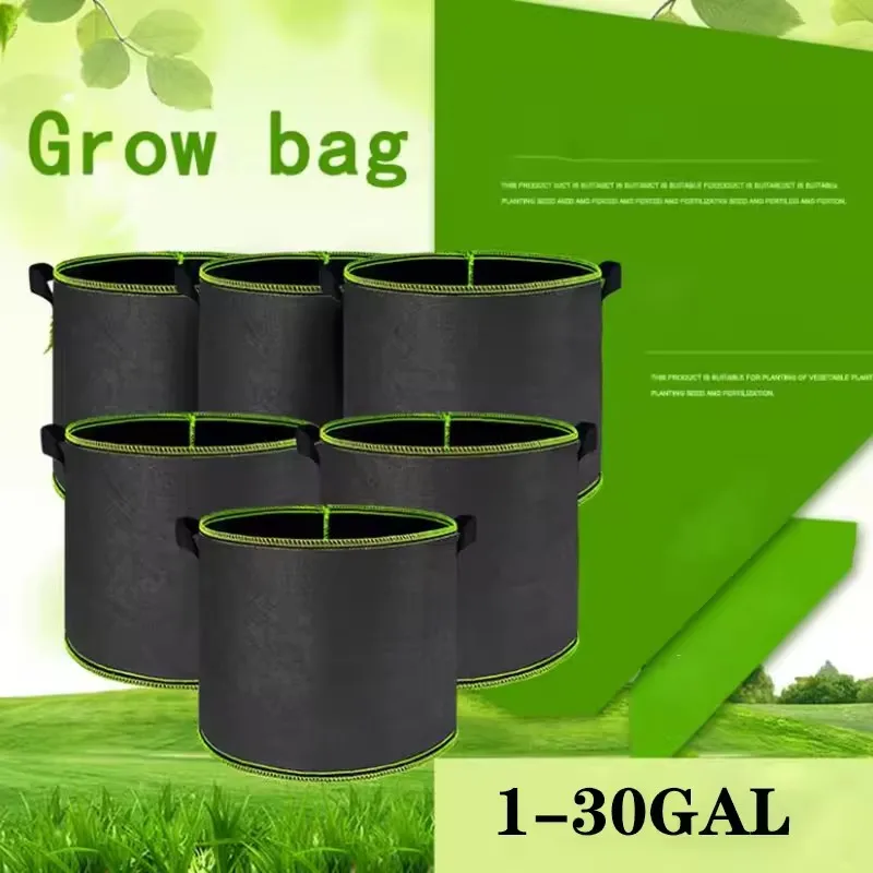 5PCS Non-Woven Grow Bags Aeration Fabric Pots with Handles Flower Pot Vegetable/Flower/Plant Grow Bags 3/5/7/10/15/20 Gallon