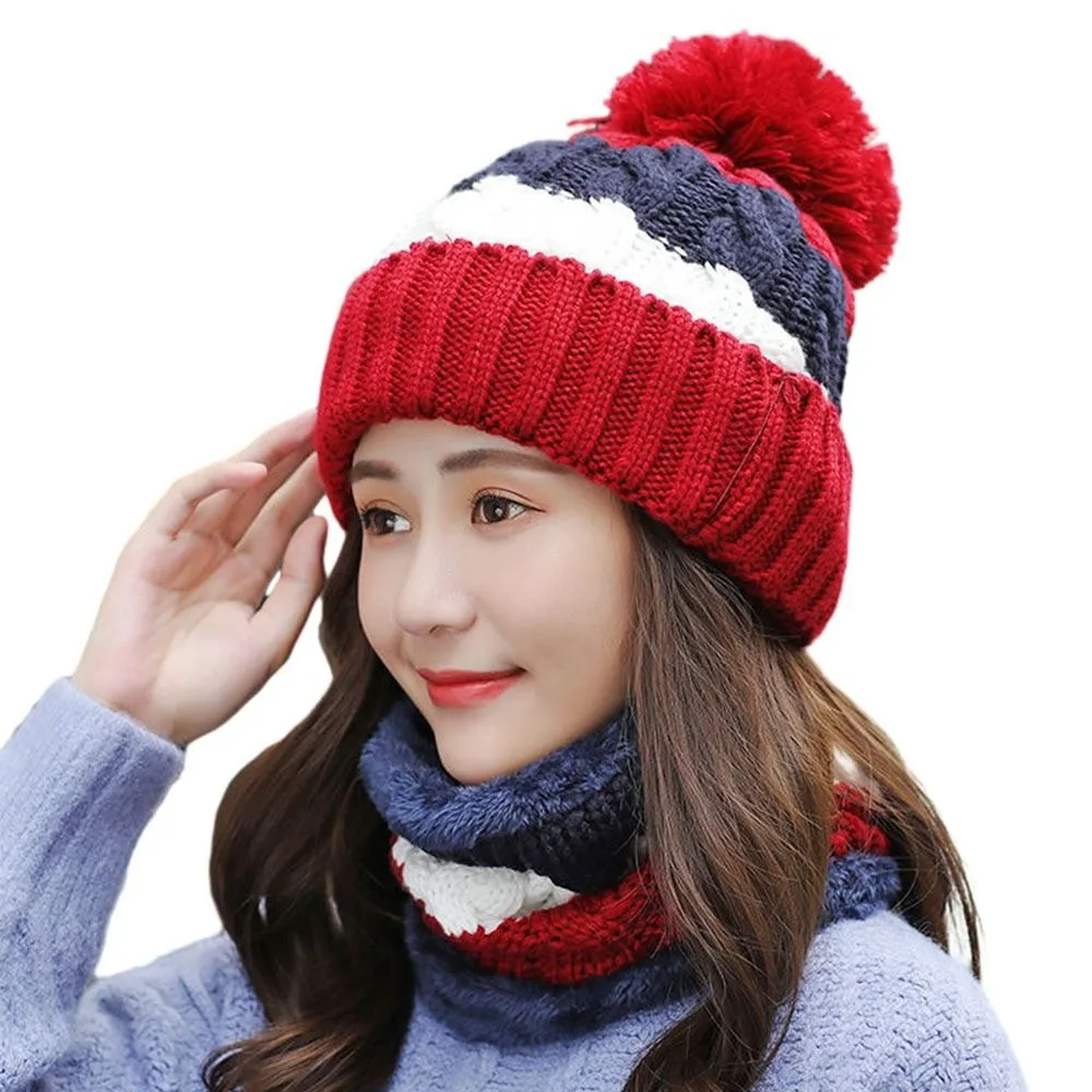 

Versatile Coral Fleece Scarf and Hat Set Elastic Soft Woolen Hat Thickened Hooded Thermal Cap Outdoor