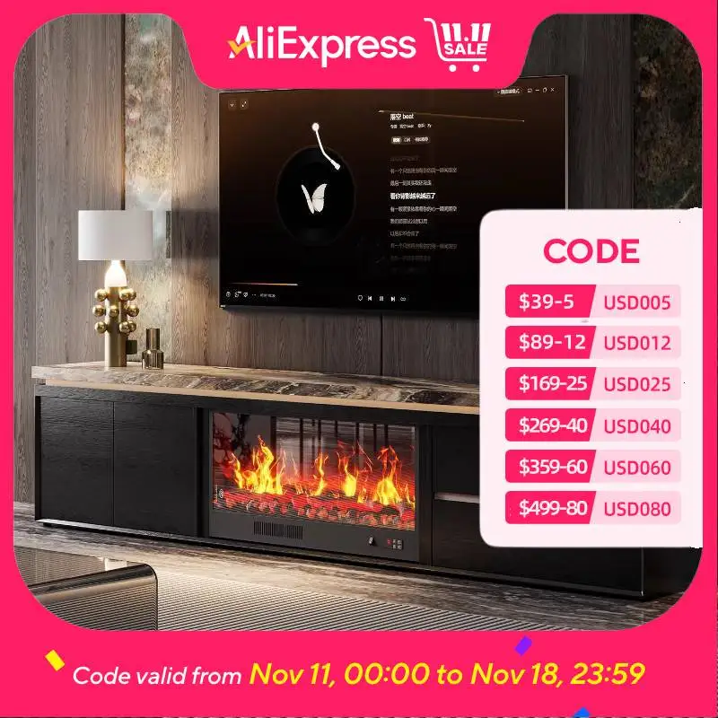 デザインブラックテレビキャビネット暖炉装飾ユニークなリビングルームテレビキャビネット高級モダン北欧テレビキャビネットホーム家具