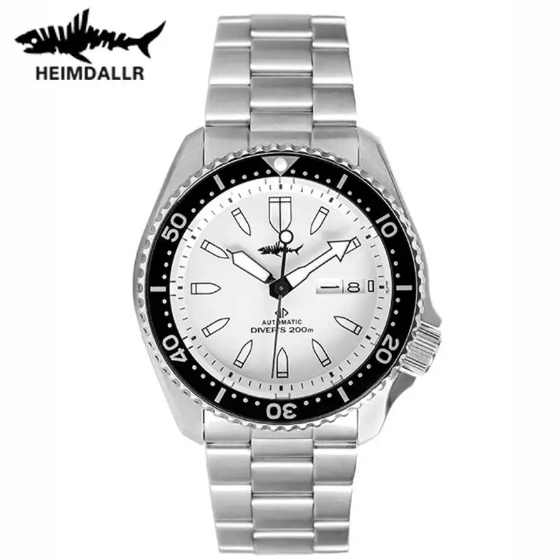 Heimdallr Men\'s SKX007 Mechanical Diver Watch 42MM White Dial Black Ceramic Bezel NH36 Movement 20Bar Water Resistant Luminous