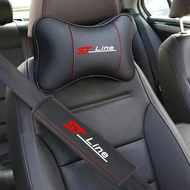 PU Leather Car Headrest Pillow Seatbelt Shoulder Pad For Ford Stline ST Focus 2 3 Fiesta Mondeo Mk3 Mk4 Car Accessories