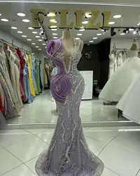 Purple Luxury Mermaid vestidos de ocasión formales Silver Crystal Stones Appliques Wedding Party Dress Femaile Cocktail Robes