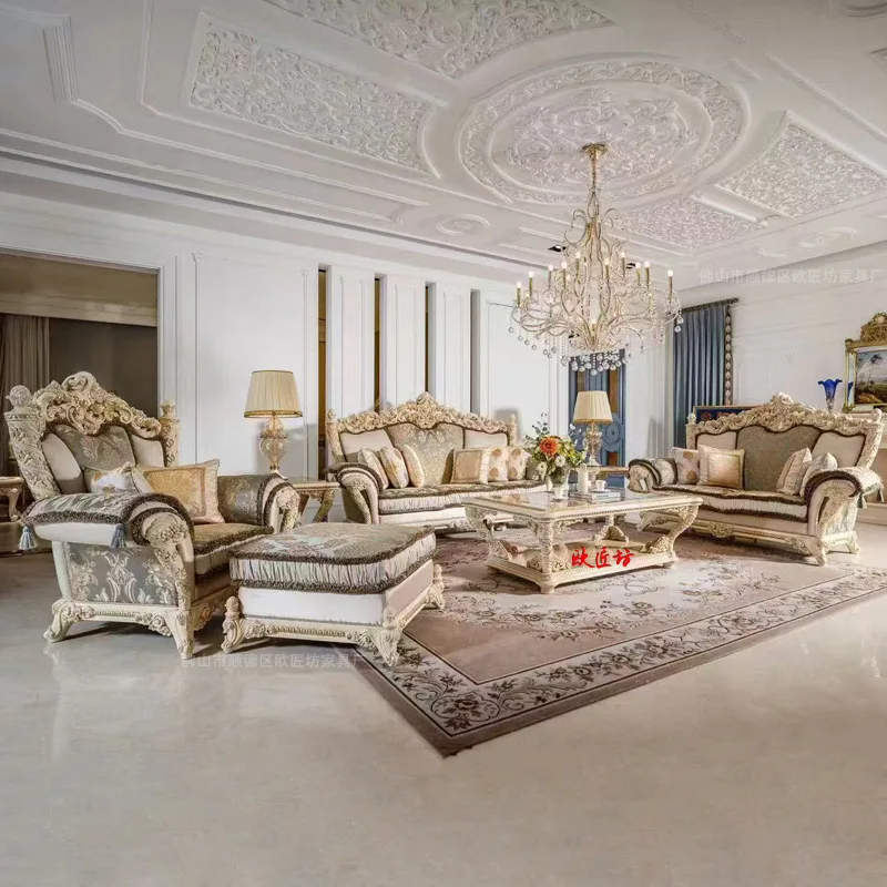 

Customizable solid wood double-sided carved French fabric Foshan sofa European fabric sofa Turkish sofa