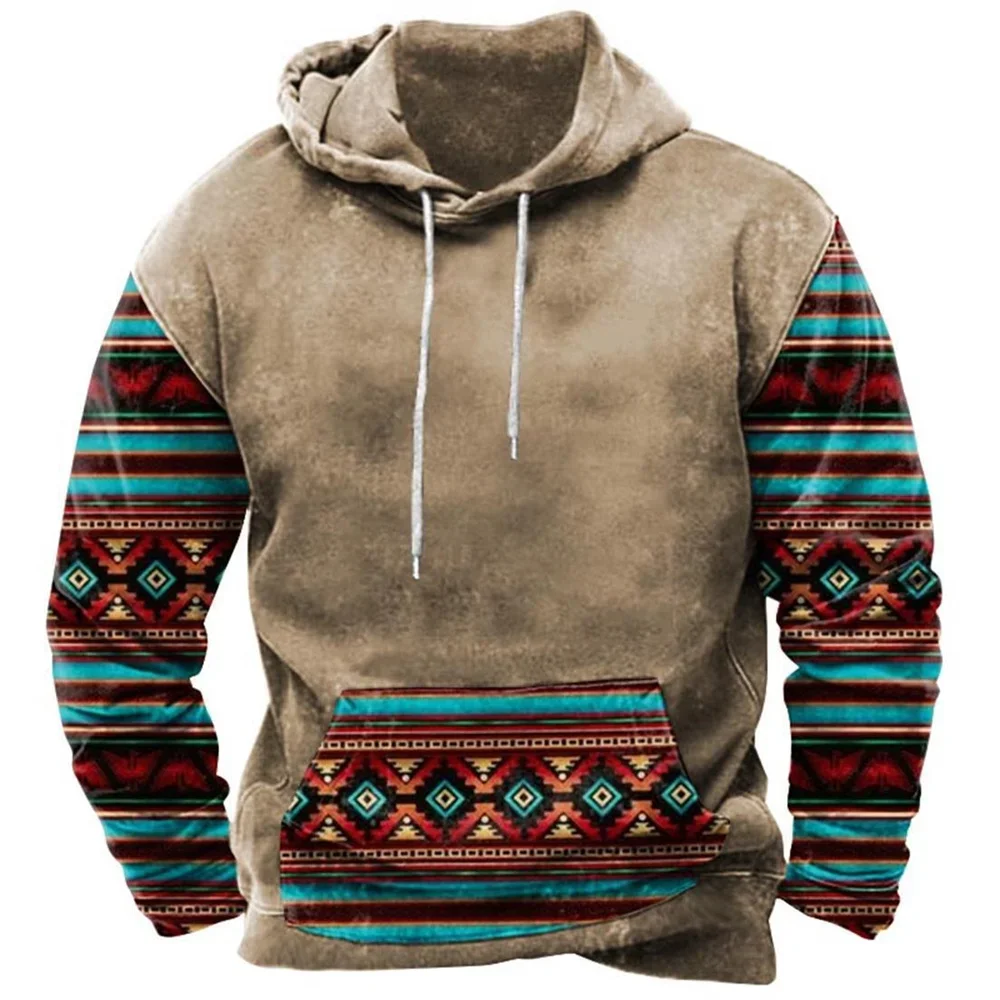 Vintage Tribal Style Men\'s Hoodies Sweatshirt Spring Autumn New Loose Pullover Casual Jacket Streetwear Fashion Oversized Tops