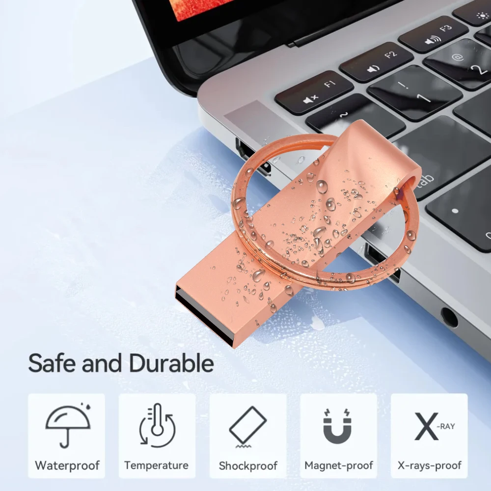 Ручка Мини-металлический USB-накопитель Розовое золото Память Бесплатный брелок для ключей Коробка Водонепроницаемый U-диск 64 ГБ 32 ГБ Устройства хранения подарки