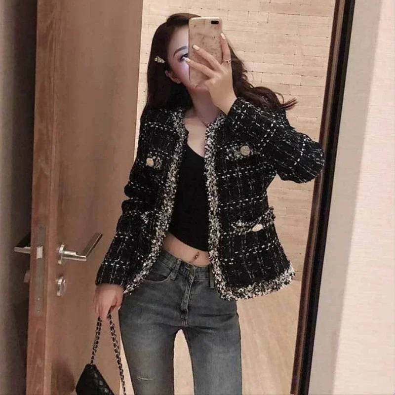 

French Style Small Fragrant Coat Women's Temperament Coarse Tweed Short Jacket Spring Loose Round Neck Fashion Versatile Outwear