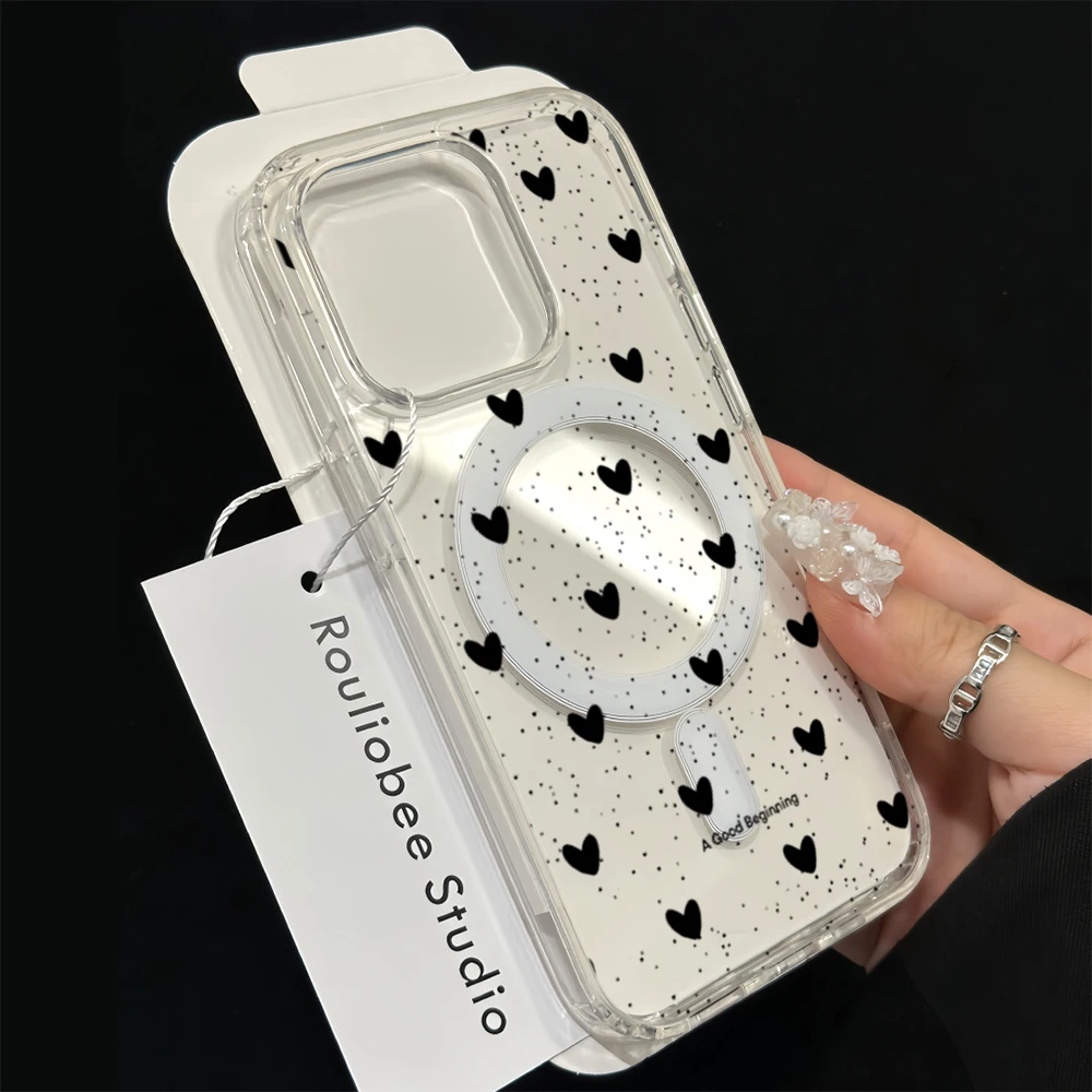 Einfache Herz-Polka-Dot-Stoßfeste Hülle für iPhone 15 17 Pro Max Hüllen iPhone 11 12 13 ProMax 14 16 Plus 16E Klare Magnetische Abdeckung – Detail 11