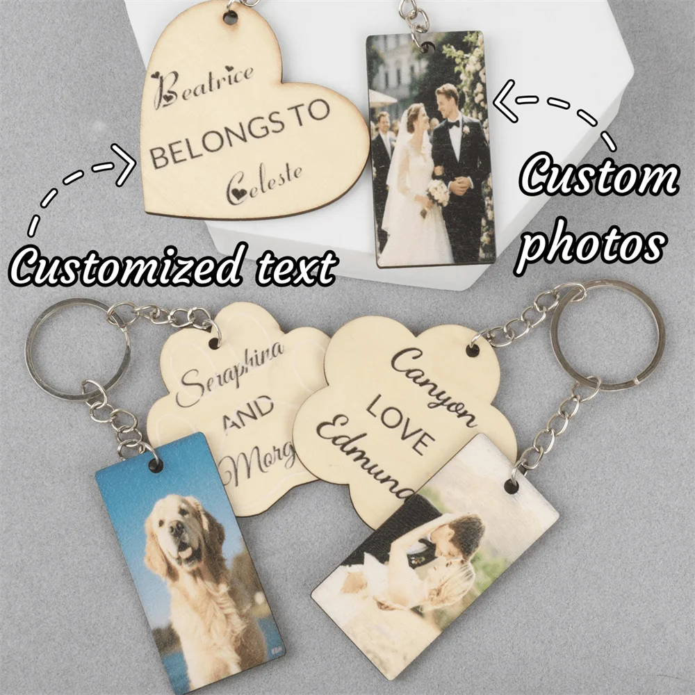 Custom Wooden Key Chain Personalized Name Text Photo Cut Heart/Flower/Dog Paw Keychain Party Decoration Gift Custom Keychain