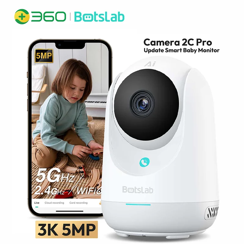 Botslab 3K 5MP Wifi 360° ° Inteligentna kamera bezpieczeństwa Automatyczne śledzenie AI Detekcja człowieka i ruchu Kamera dla dzieci z noktowizorem