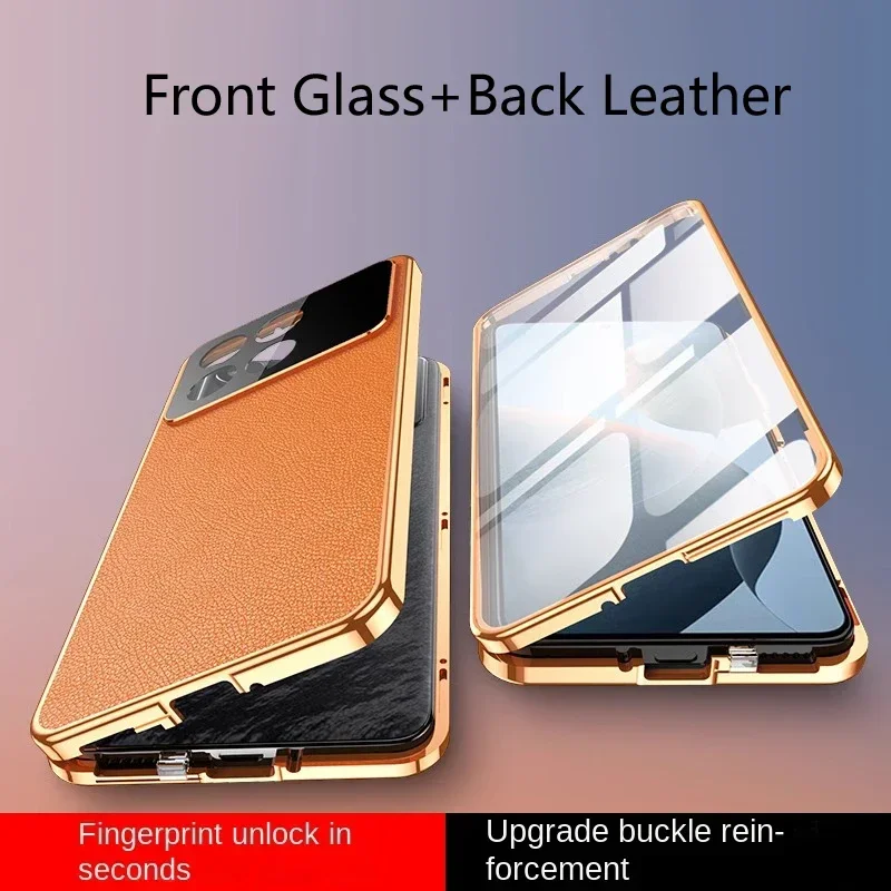 

Металлический магнитный чехол для телефона XiaoMi Mi 15 Pro 14 Ultra Civi Poco F5 F6 X6 Pro, защитная кожаная задняя крышка из закаленного стекла