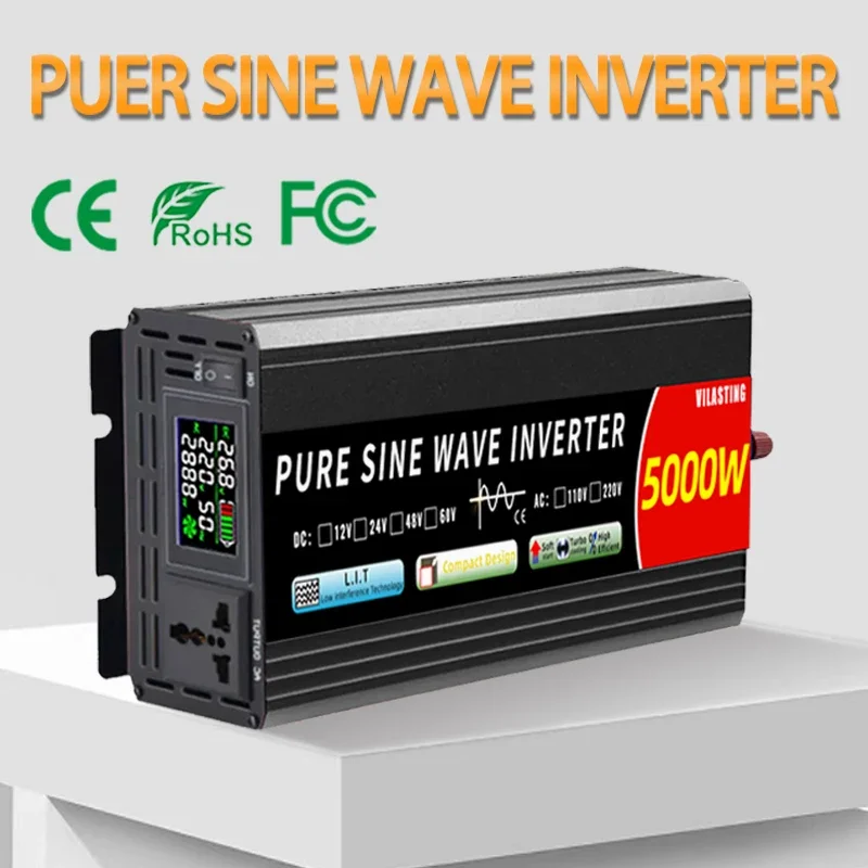 Pure Sine Wave Inverter 5000W 4000W 3000W 2000W 12v/24v 110v/220v DC To AC 50/60HZ Power Converter Portable Power Inverter LCD