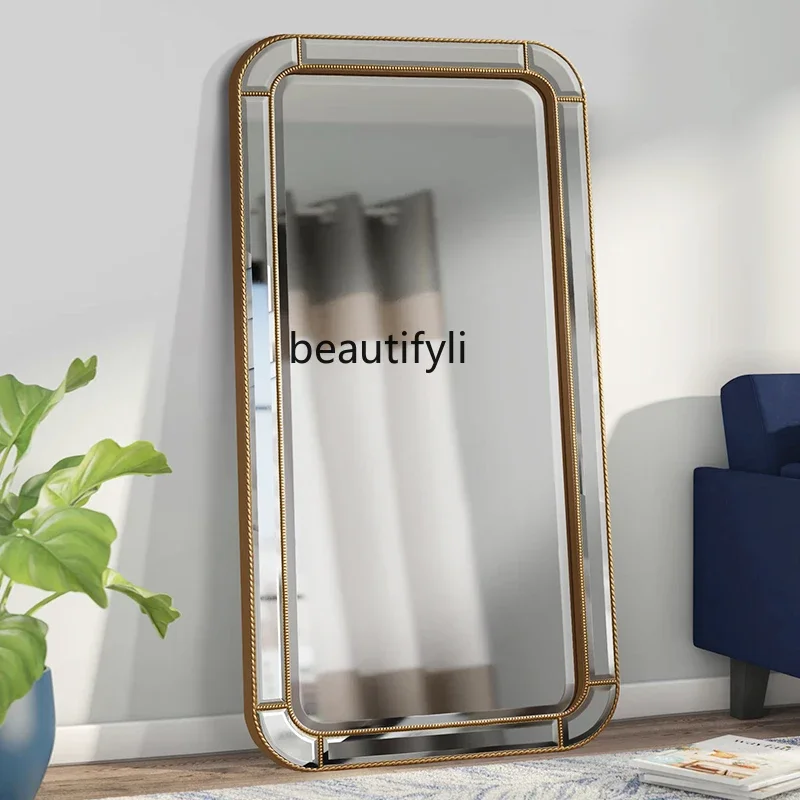 full-body mirror, light luxury Nordic fitting, floor-to-ceiling carved full-length mirror attached  wall-mounted decoration