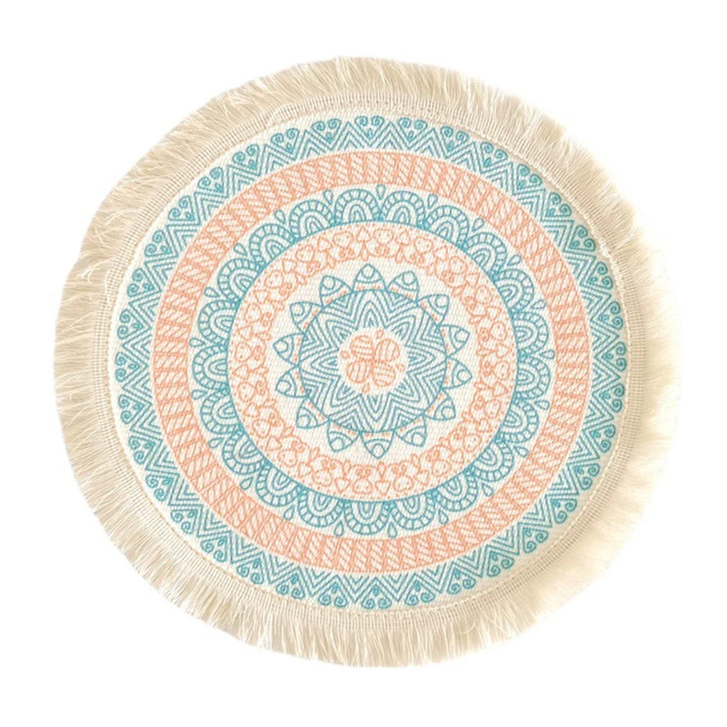 Bohemian Round Placemats Simple Handwoven Jute Placemats Coasters Vintage Cotton Linen Mats Vase Mats Kitchen Accessories