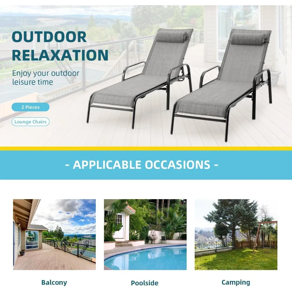 مجموعة كراسي صالة خارجية مطورة مقاومة للماء، أثاث فناء مكون من قطعتين مع مسند ظهر قابل للتعديل #6