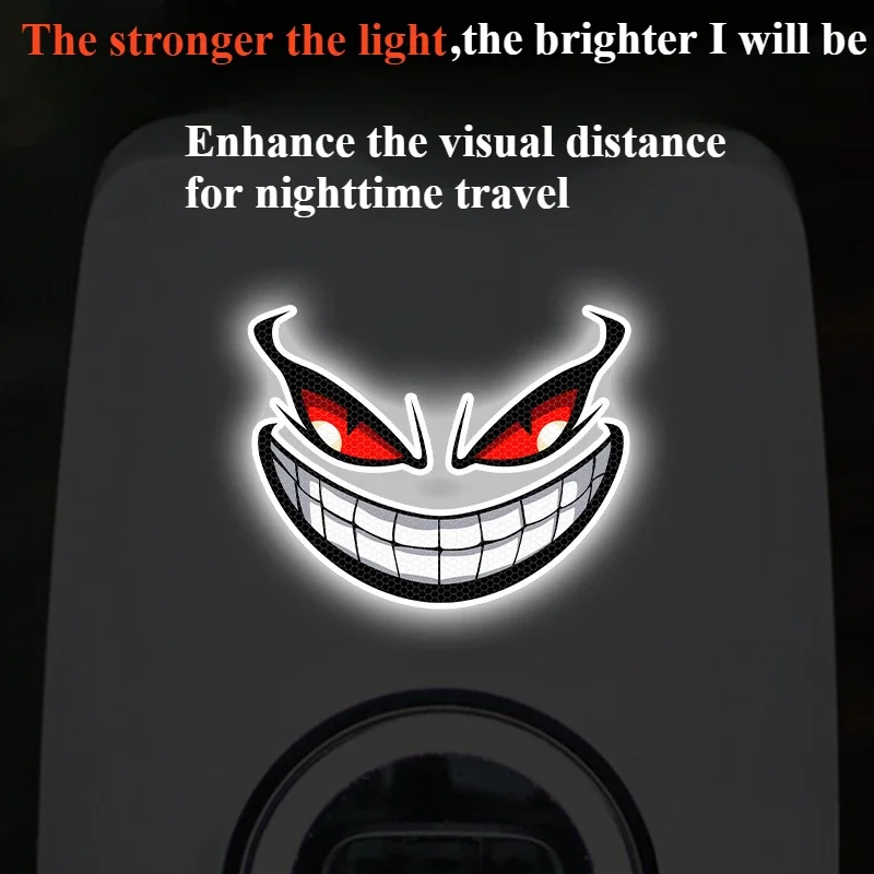 1pc adesivo de carro reflexivo luz noturna aviso diabo rosto sorridente olho adesivo halloween dos desenhos animados motocicleta adesivo