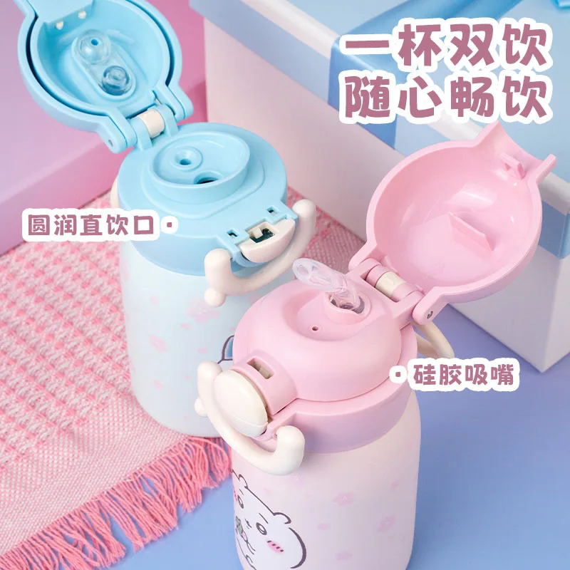 Chiikawa Cute Girls Thermal Bottle Compact Portable Dual Drink Straw Water Cup Student School Kids High Appearance For Children