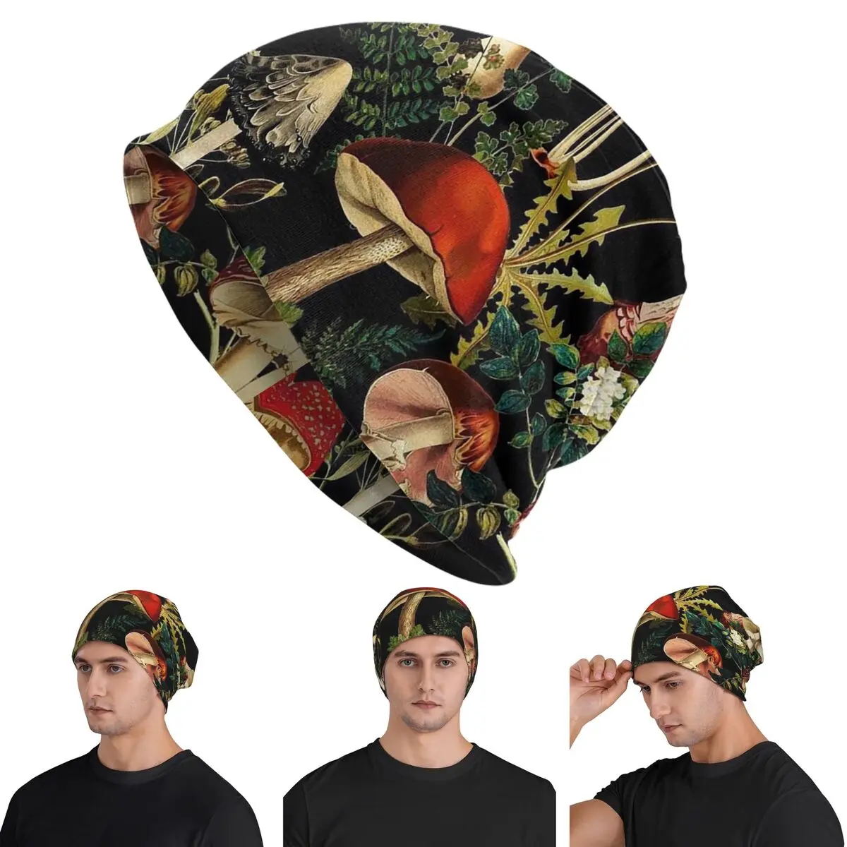 

Шапки унисекс с грибами для взрослых, вязаная шапка, теплая модная осенне-зимняя уличная шапка Skullies