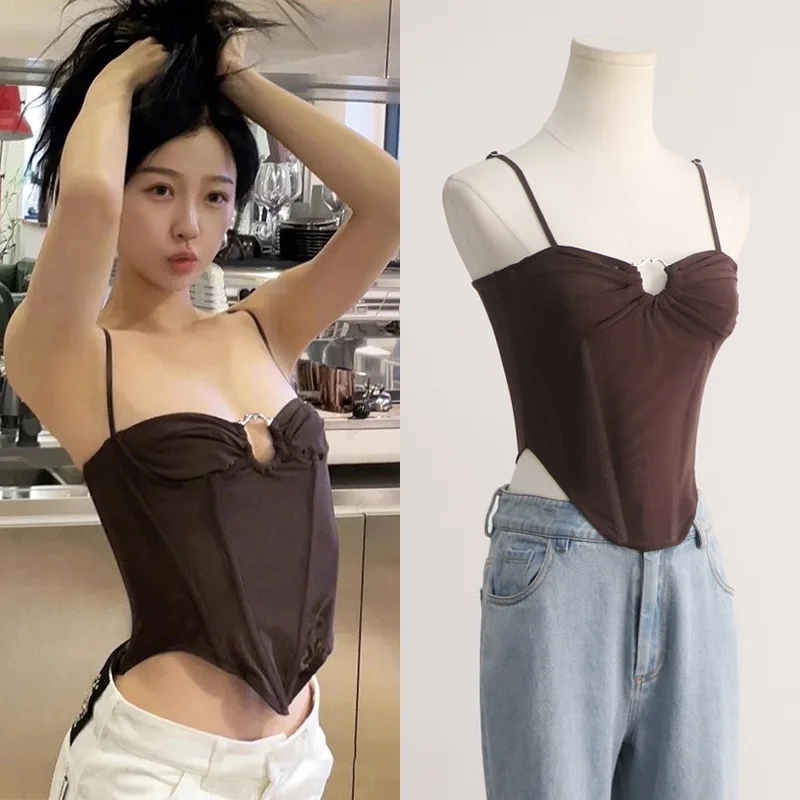 

Kpop Korean Singers Women Summer Retro Fashion Sling Vest Sexy Camis Hot Girl Nightclub Crop Tops Y2k Sleeveless Slim Camisole