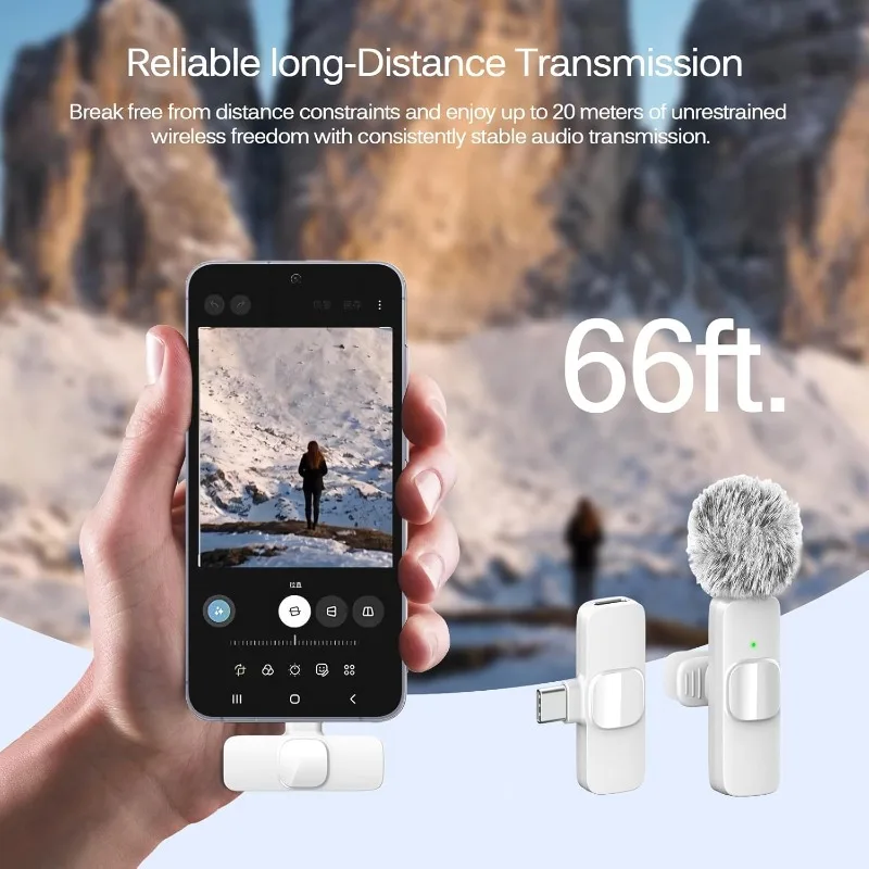Micrófono inalámbrico de solapa para iPhone Android 2.4G Mini con cancelación de ruido para grabación de video y entrevistas 5